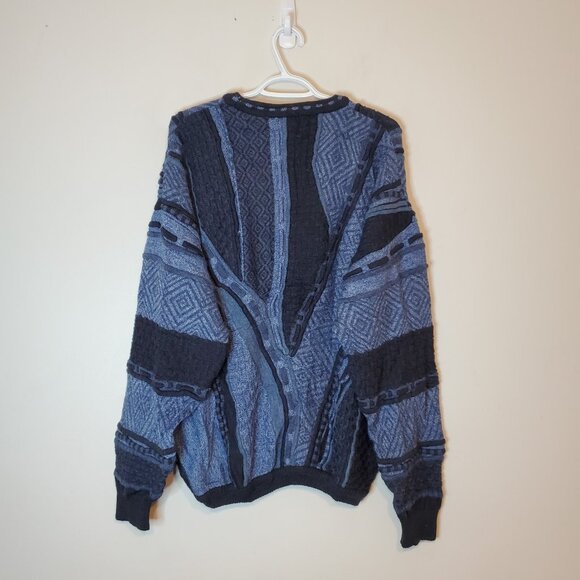 Vintage 90s Tosani 3D Knit Sweater Blue Size XL - Picture 2 of 4